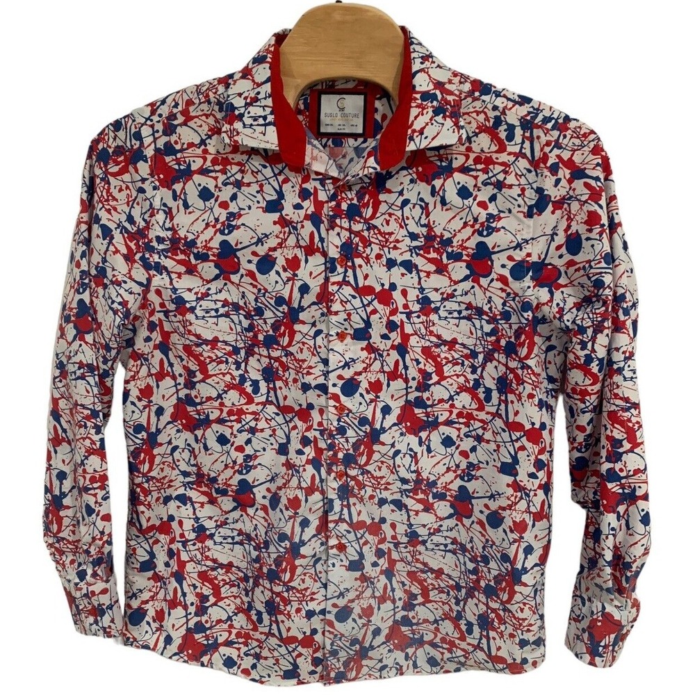 Suslo Couture Multicolor Shirt Mens Button‎ Up Long Sleeve 3XL